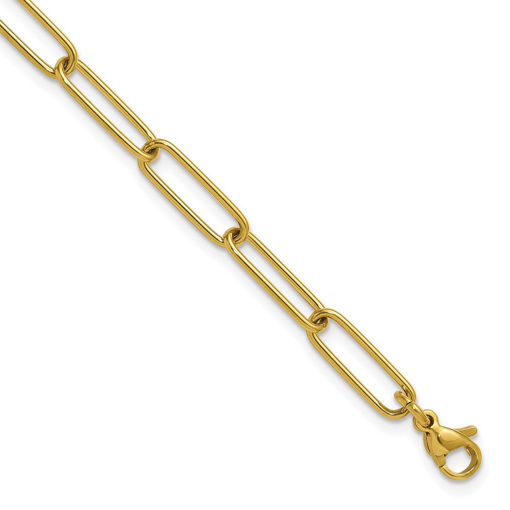 Stainless Steel Polished Yellow IP Paperclip Link 7in w/1.25in ext Bracelet 7 inches