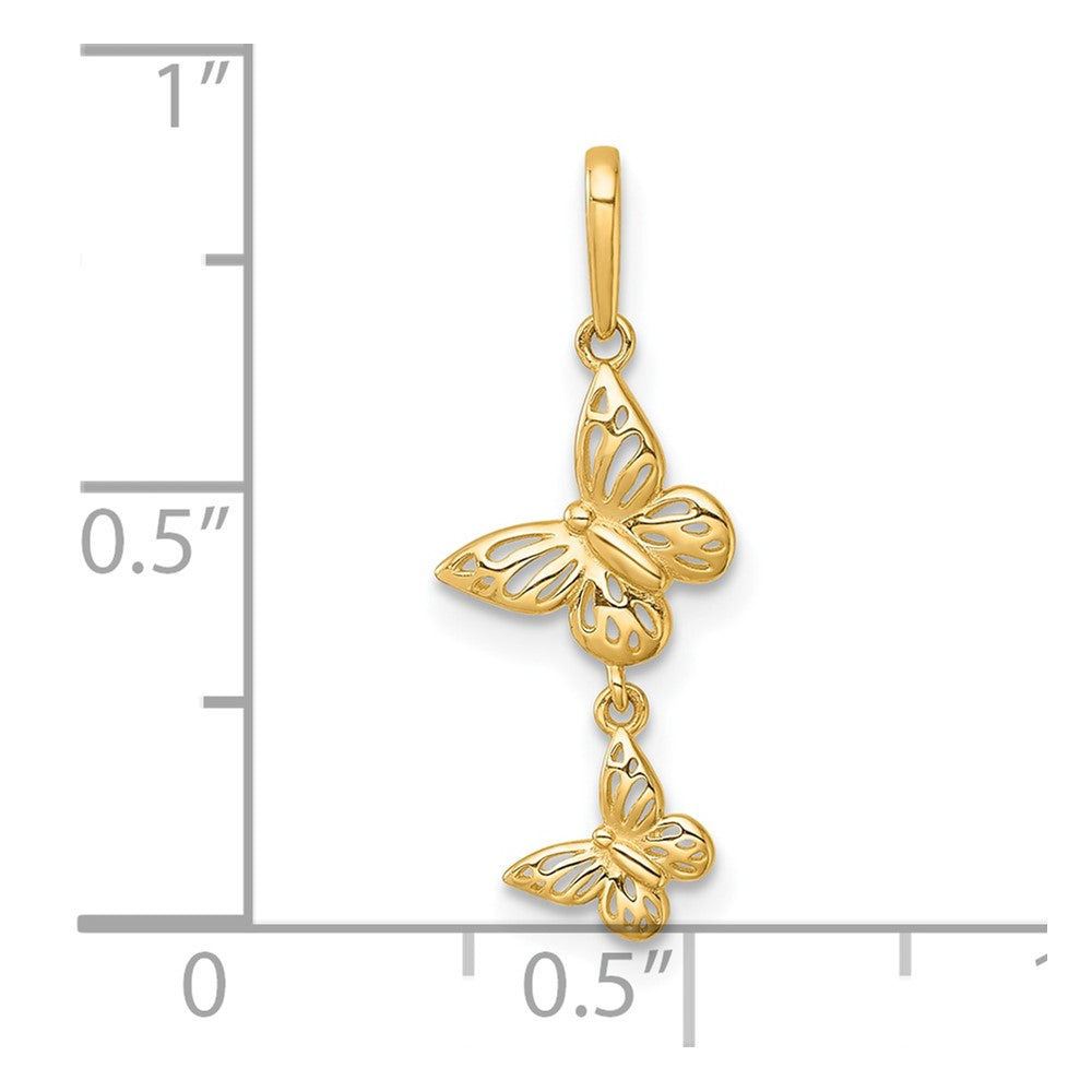 14k Polished Double Butterfly Dangle Charm Pendant