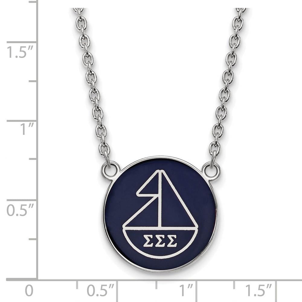 Sterling Silver 18in Official Licensed Greek Sororities Sigma Sigma Sigma (???) Small Enamel Pendant w/Necklace