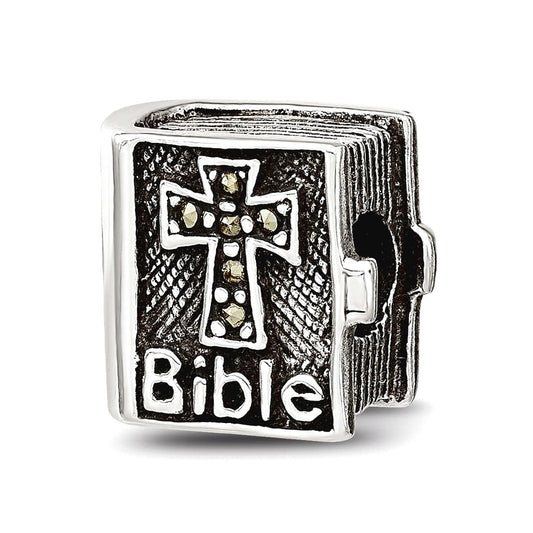 Reflection Beads QRS1955 Sterling Silver Marcasite Cross Bible Bead - Polished & Antiqued