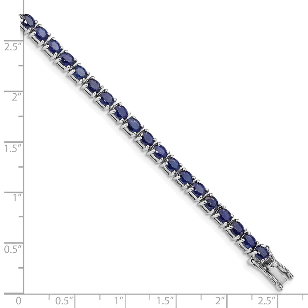 Sterling Silver Rhodium-plated Oval Blue Sapphire 7.5in Bracelet 7.5 inches