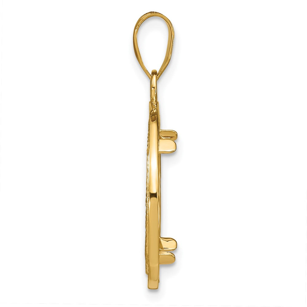 Wideband Distinguished Coin Jewelry 14k Polished Beaded and Diamond-cut 16.5mm Prong Coin Bezel Pendant