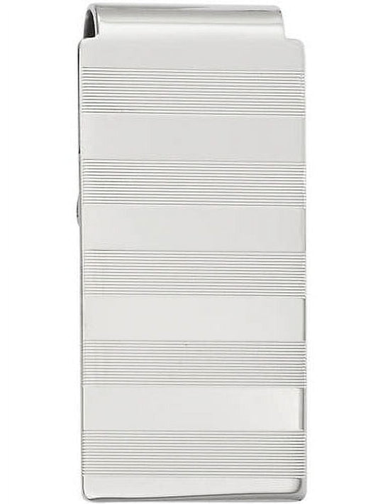 Primal Rhodium-plated Stripes Engravable Hinged Money Clip