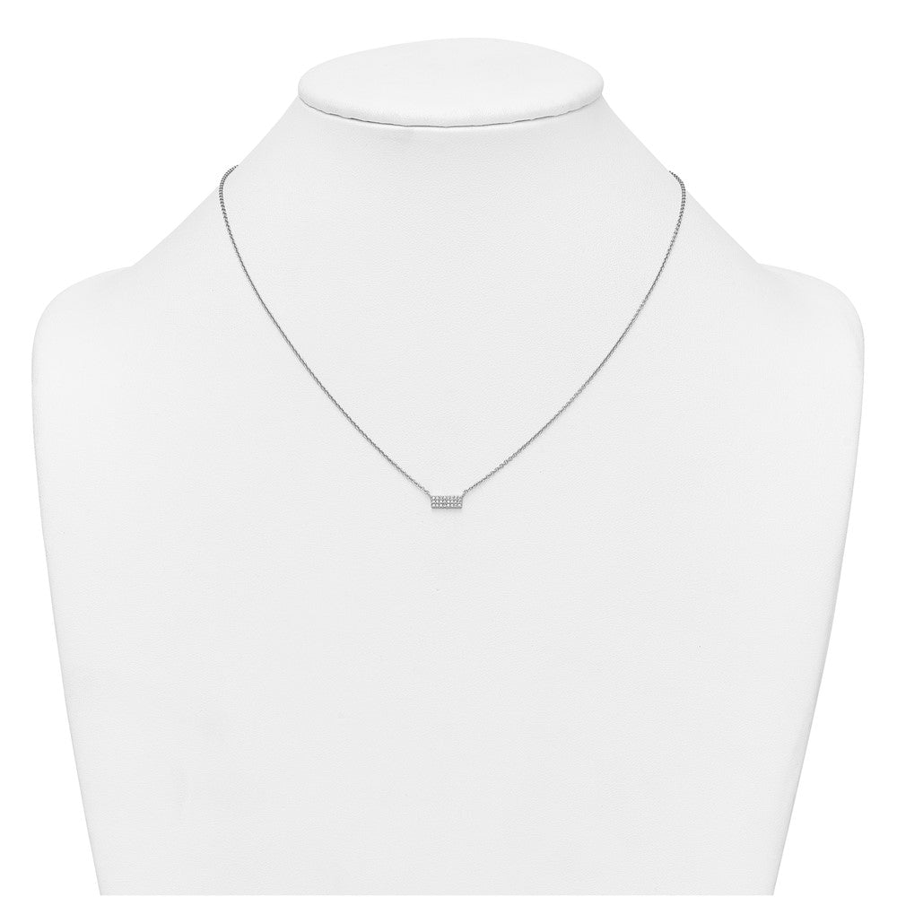 Sterling Silver Rhodium-plated Polished CZ Bar 17.5 Inch Necklace