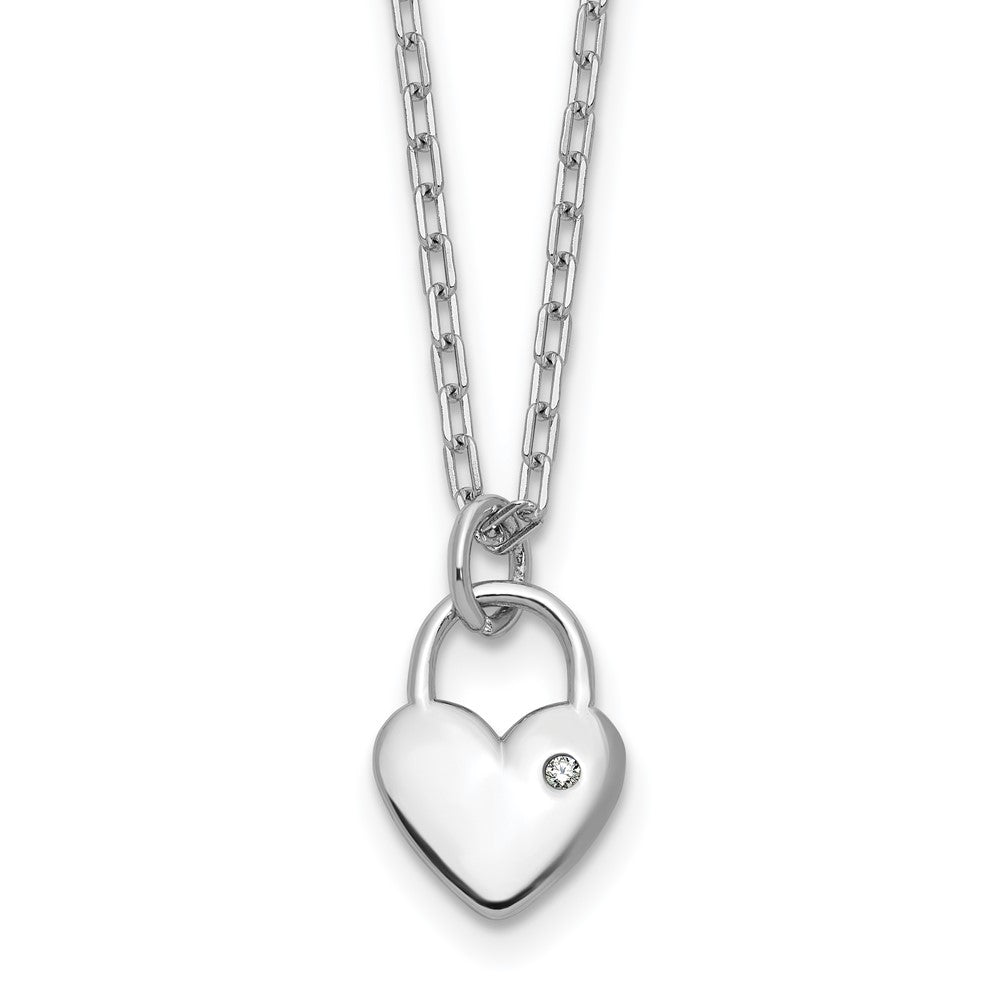 Cheryl M Sterling Silver Rhodium-plated Polished CZ Heart Lock Necklace 18 Inches