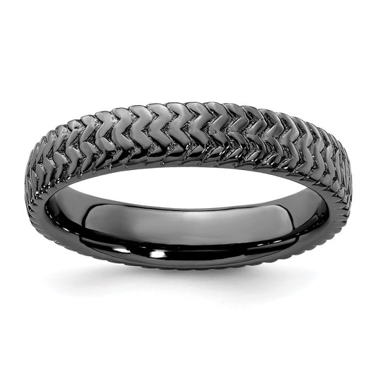 Sterling Silver Stackable Expressions Black-plated Ring Size -7