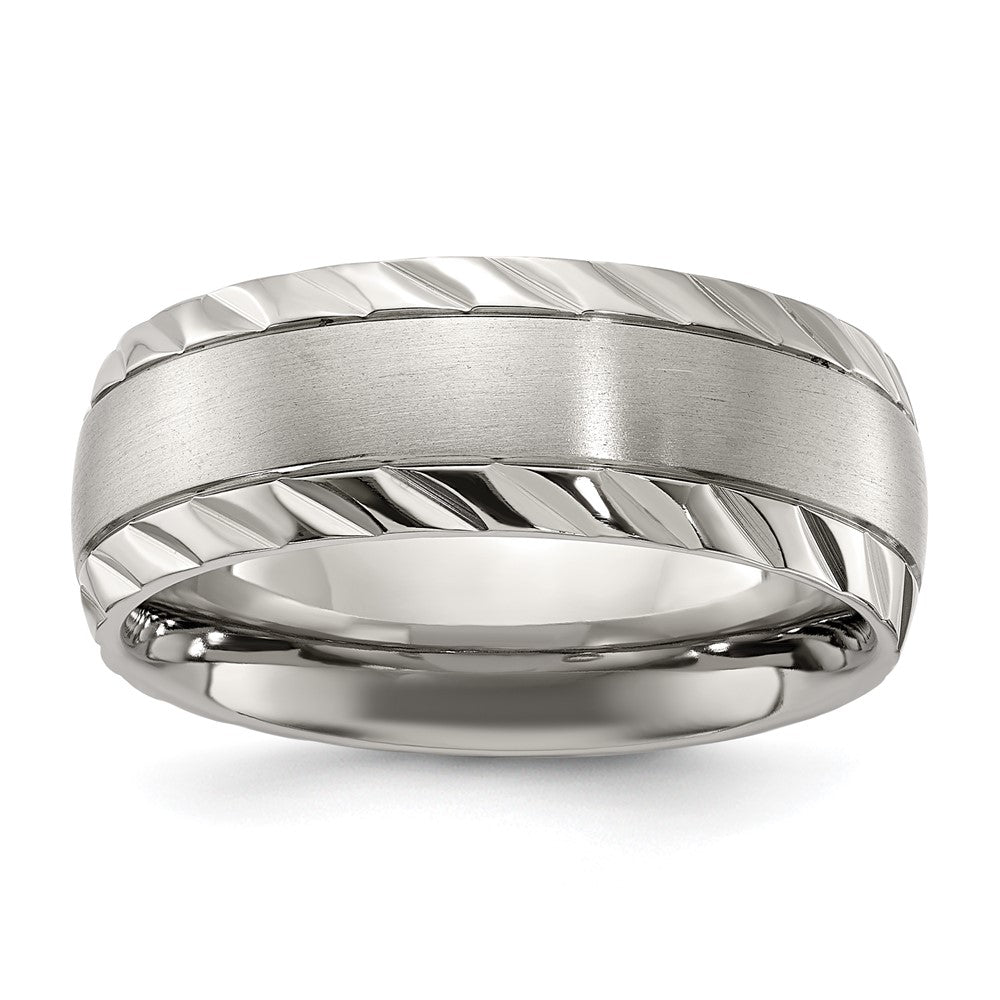 Titanium Polished w/Brushed Center & Grooved Edge 8mm Band Size - 9.5