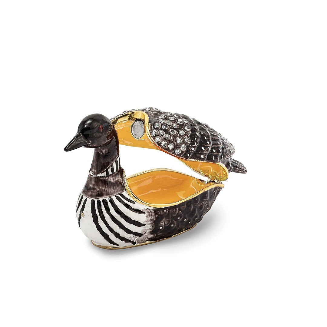Pewter Enamel Loon Duck Trinket Box