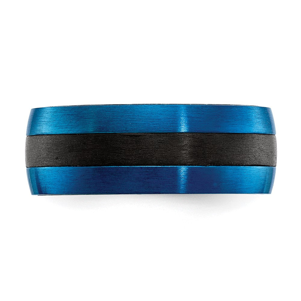 Black Carbon Fiber with Brushed Blue IP-plated Stainless Steel 8mm Band Size - 9.5