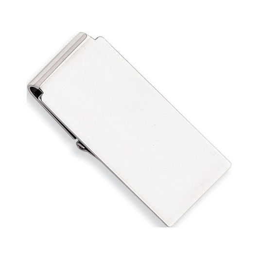 Solid Engravable (front only) Silver Plated and Rhodium Polished Hinged Money Clip Measures 52x23mm Wide Jewelry for Men