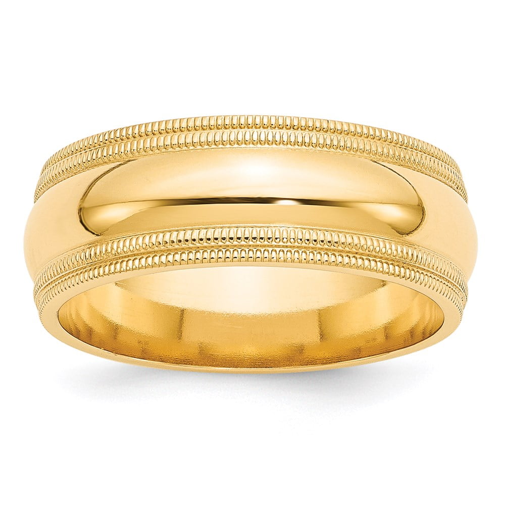14k Yellow Gold 8mm Double Milgrain Comfort Fit Wedding Band Size 12.5