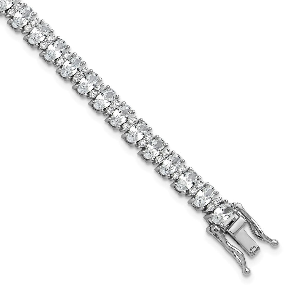 Cheryl M Sterling Silver Rhodium-plated Fancy Oval CZ Bracelet 7.25 inches