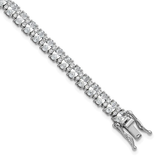 Cheryl M Sterling Silver Rhodium-plated Fancy Oval CZ Bracelet 7.25 inches