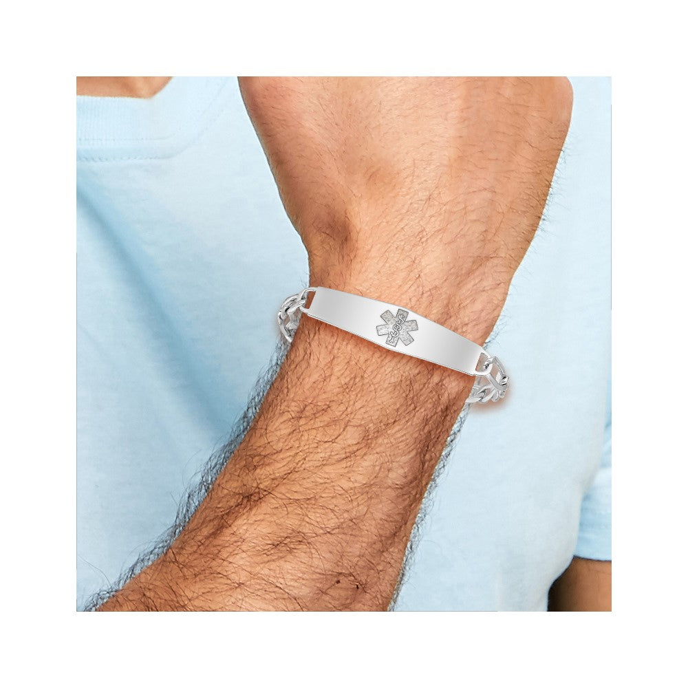 Sterling Silver Rhod-plt Non-enameled Medical ID Figaro Link Bracelet 8 inches