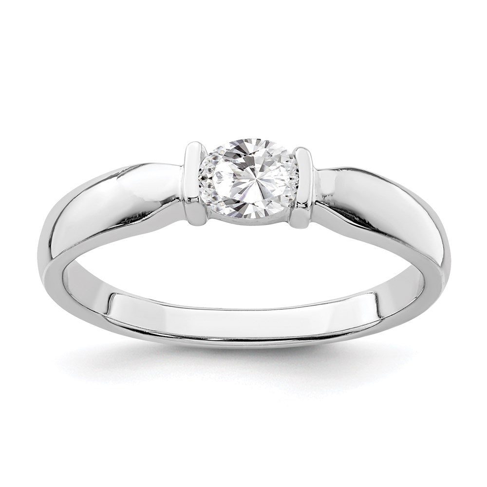 Sterling Silver Rhodium-plated Oval CZ Ring