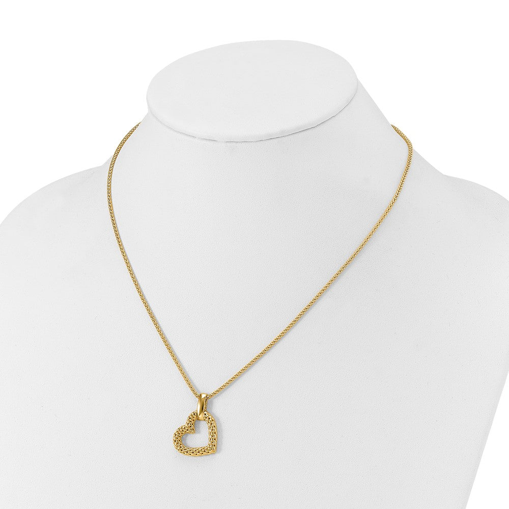 14K YG Pop Corn Chain with Heart Mesh Pendant