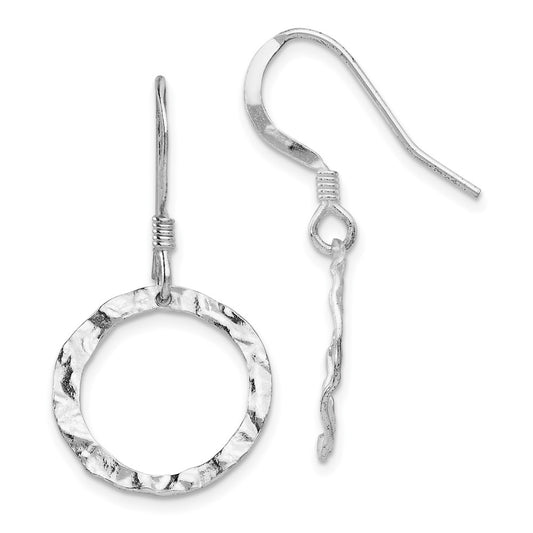 Sterling Silver Rhod-pltd  Textured Shepherd Hook Dangle Earrings