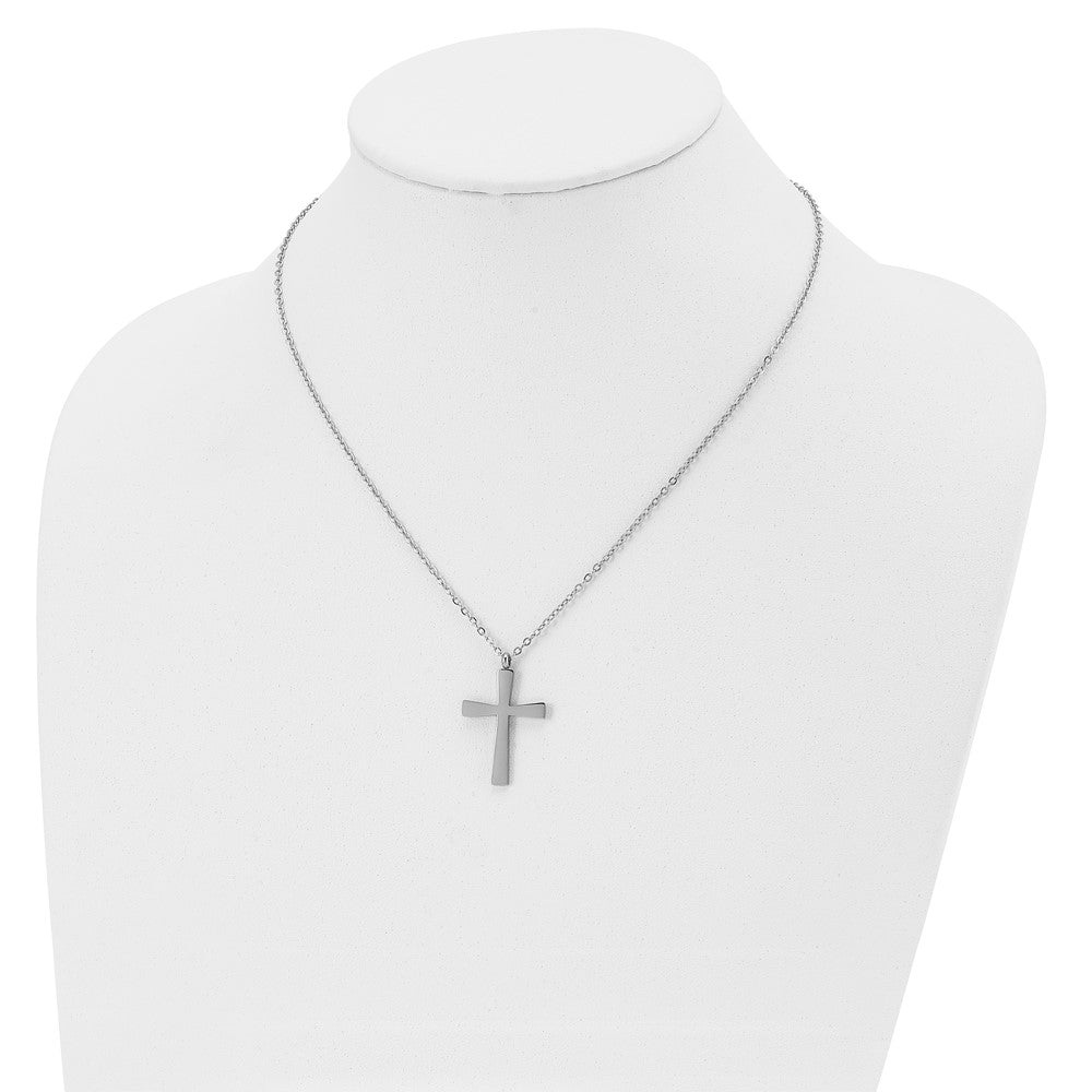 Stainless Steel Polished Cross 18in Necklace