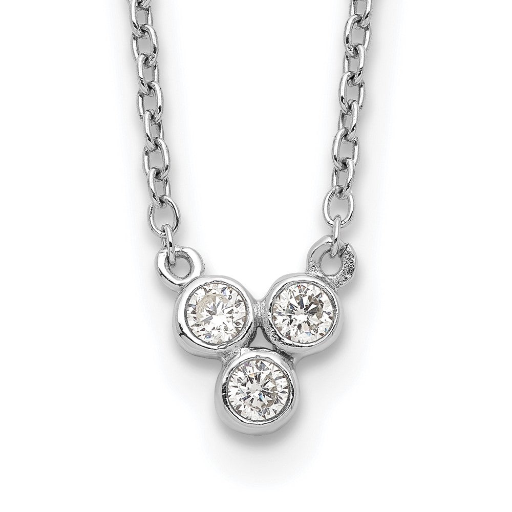 Sterling Silver Rhodium-plated 3-CZ w/ 2in ext Necklace 16 Inches