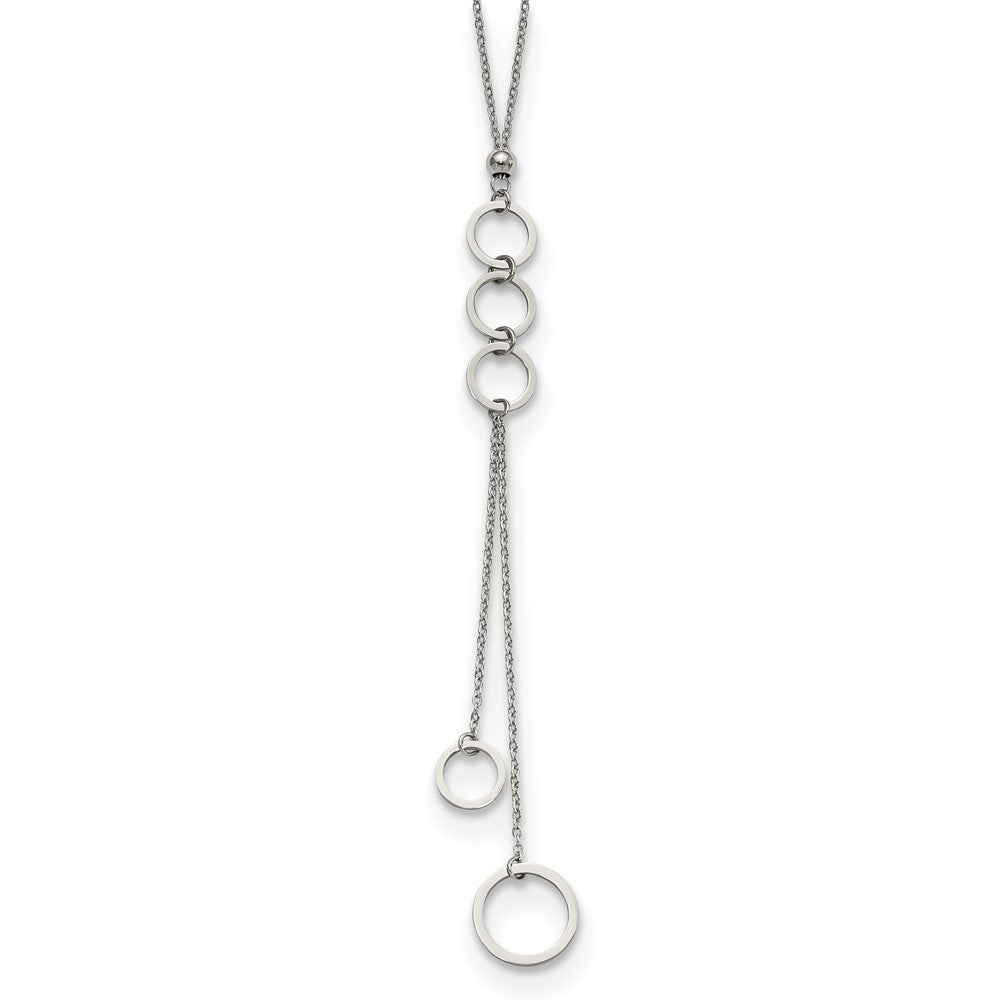 Stainless Steel Polished with Circle Dangles 23in w/2in ext Necklace