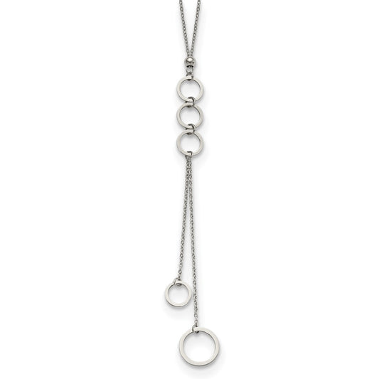 Stainless Steel Polished with Circle Dangles 23in w/2in ext Necklace