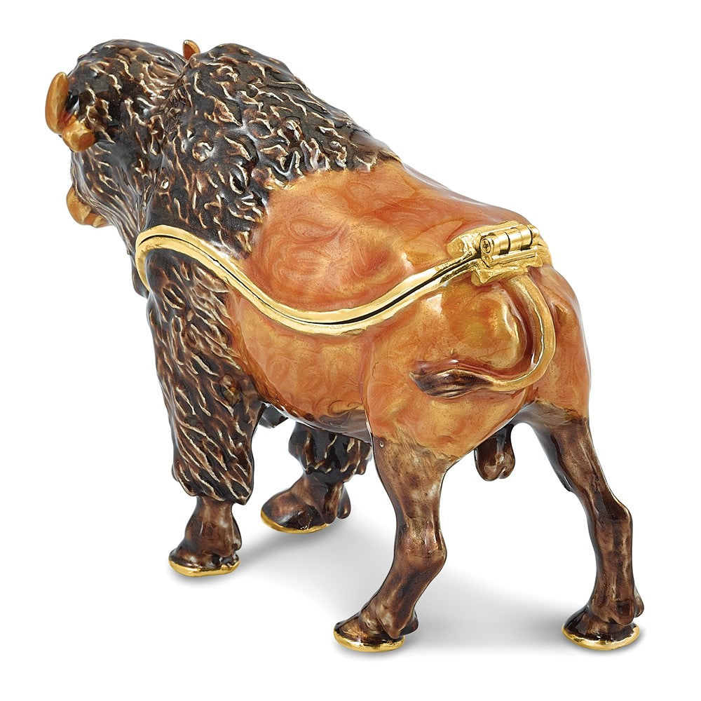 Luxury Giftware by Jere Bejeweled BOVID Buffalo Trinket Box with Matching 18 inch Necklace