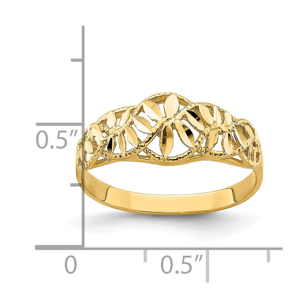 14K Diamond-cut Cut-Out Vine and Leaf Design Dome Ring Size 7.5