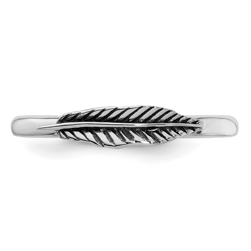 Sterling Silver Stackable Expressions Antiqued Feather Ring Size -6