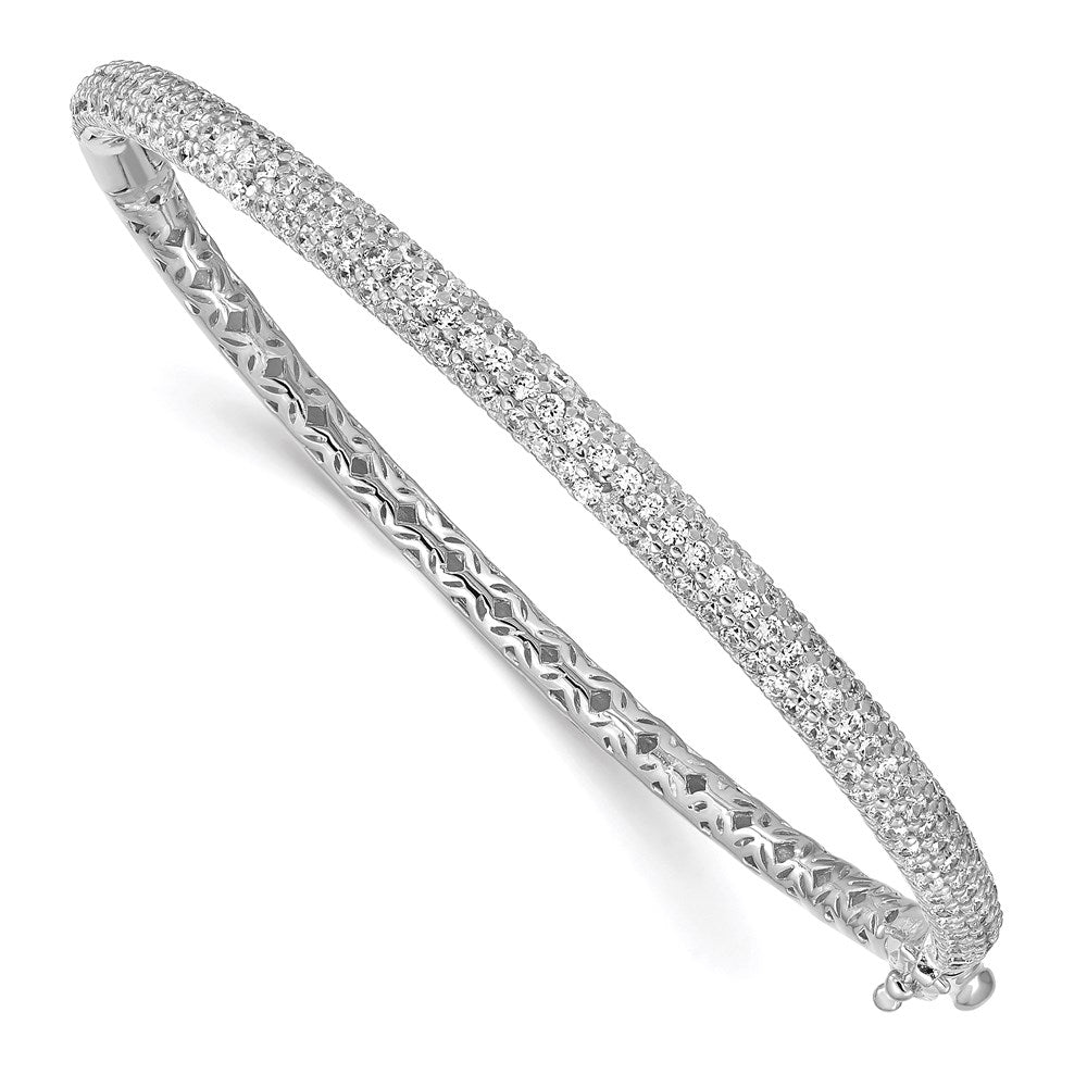 Sterling Shimmer Sterling Silver Rhodium-plated 175 Stone Pav‚ CZ Hinged Bangle Bracelet 7 inches