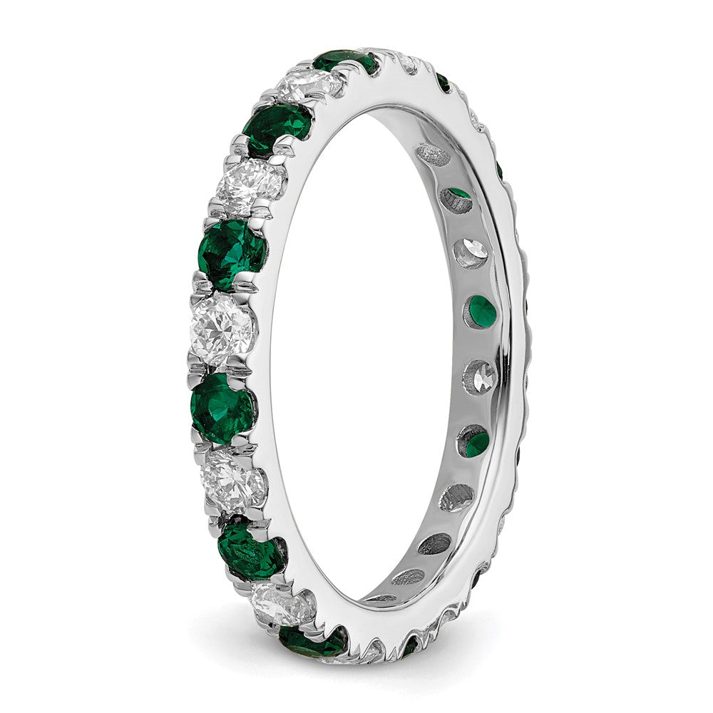 14k White Gold 3/4 carat Lab Grown Diamond VS/SI+ G+ and Lab Created Emerald Size 4.5 Eternity Band