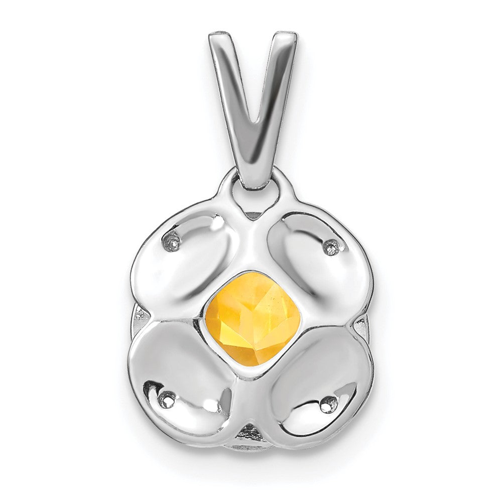 14k White Gold Cushion Citrine and Diamond Pendant