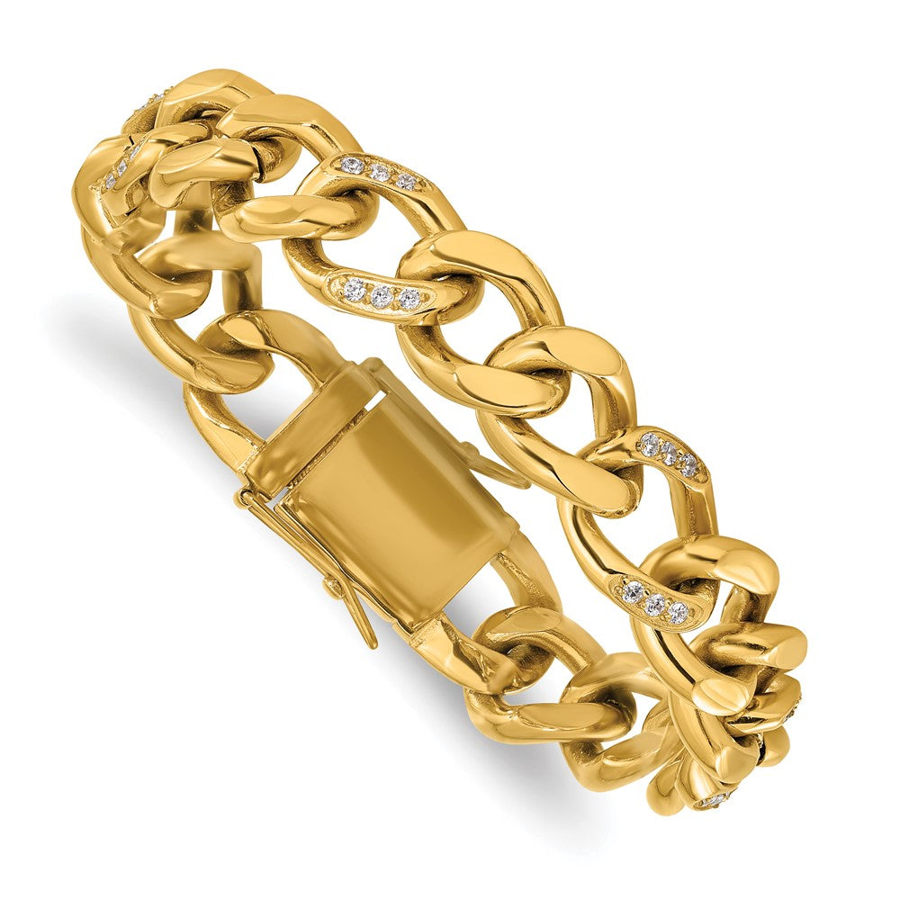 Stainless Steel Polished Yellow IP-plated w/CZ 8in Bracelet 8 inches