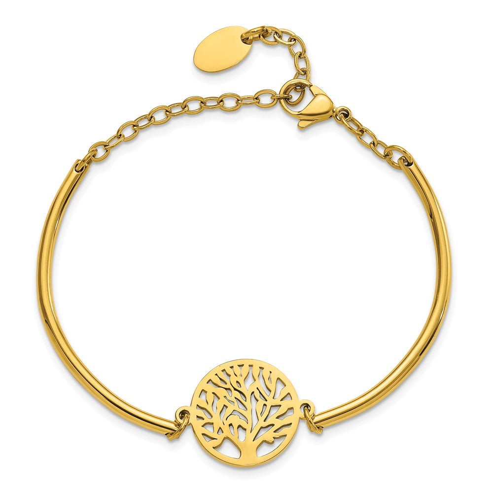 Stainless Steel Polished Yellow IP Tree 5.5in w/2in ext Bracelet 5.5 inches