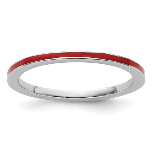 Sterling Silver Stackable Expressions Red Enameled 1.5mm Ring Size -8