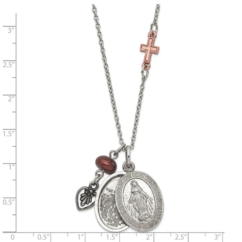 Silver-tone & Rose-tone Moveable Mary-The Lords Prayer 20in Necklace