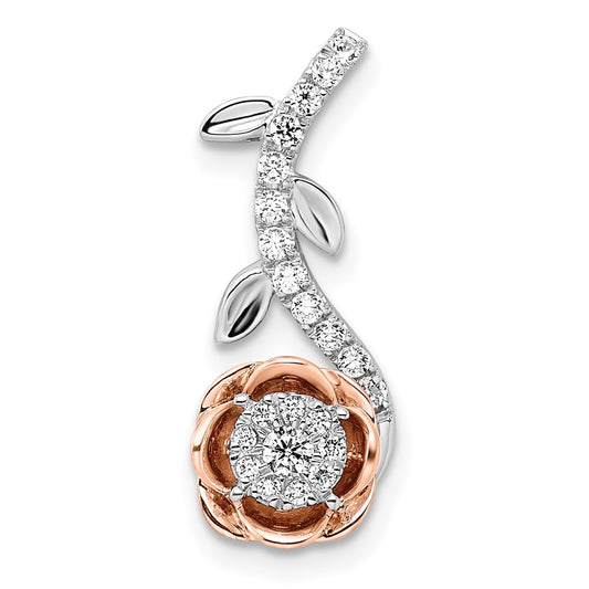 14k Two Tone Rose and White Gold 1/4 carat Lab Grown Diamond VS/SI+ G+ Rose Chain Slide Pendant