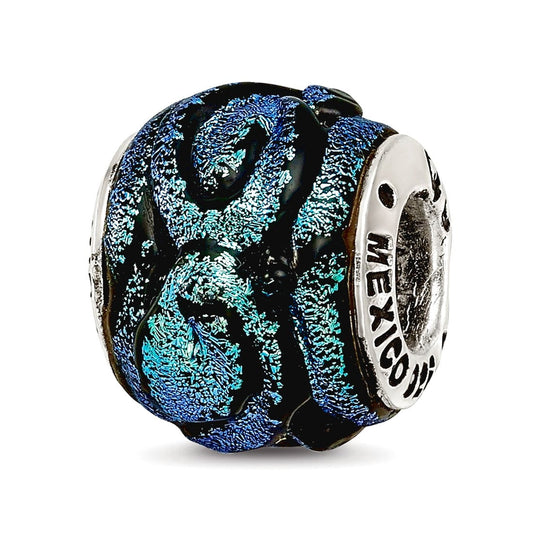 Sterling Silver Reflections Blue Dichroic Glass Bead