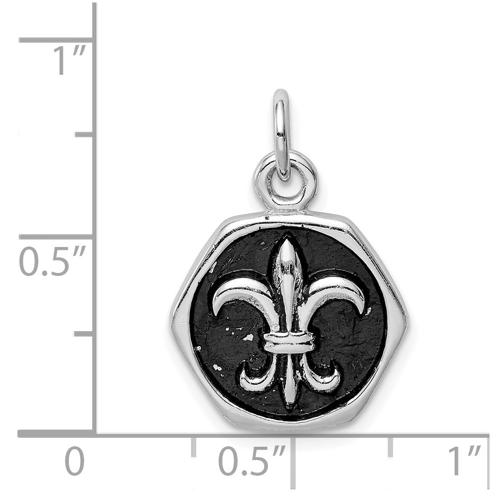 Sterling Silver Rhodium-plated & Antiqued Fleur de lis Pendant