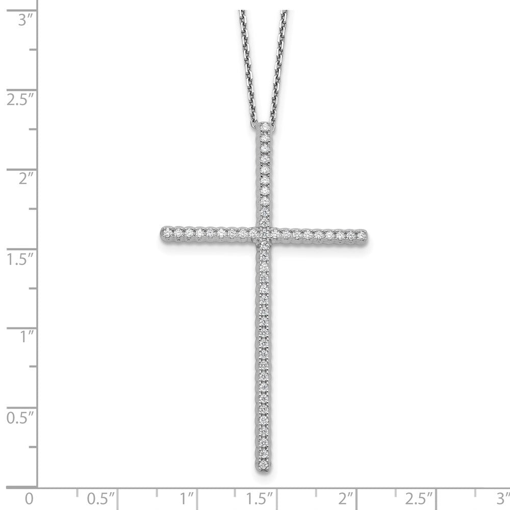 Sterling Shimmer Sterling Silver Rhodium-plated 1.3mm CZ 50 Stone Cross 16 inch with 2 inch Extension Necklace 16 Inches