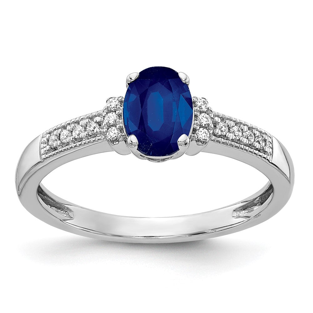 10k White Gold Polished Oval Cr. Blue Sapphire & Diamond Ring