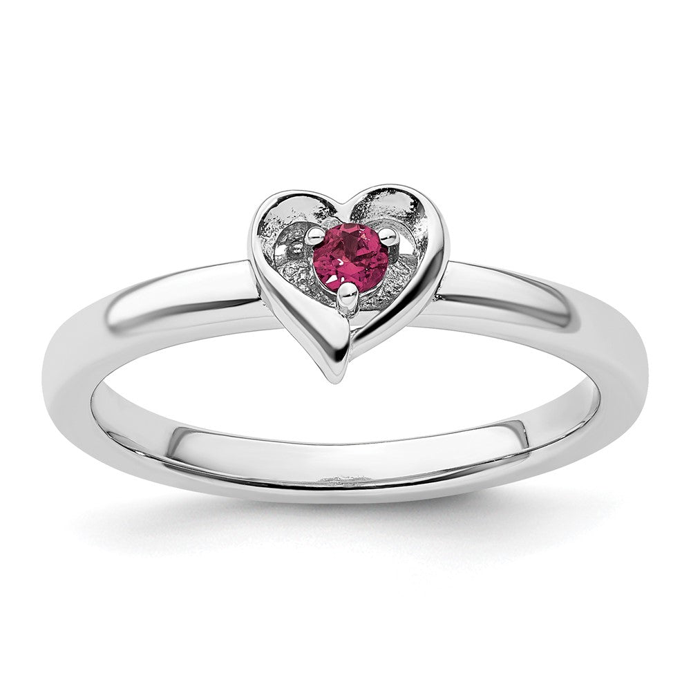 Sterling Silver Stackable Expressions Created Ruby Heart Ring Size -10