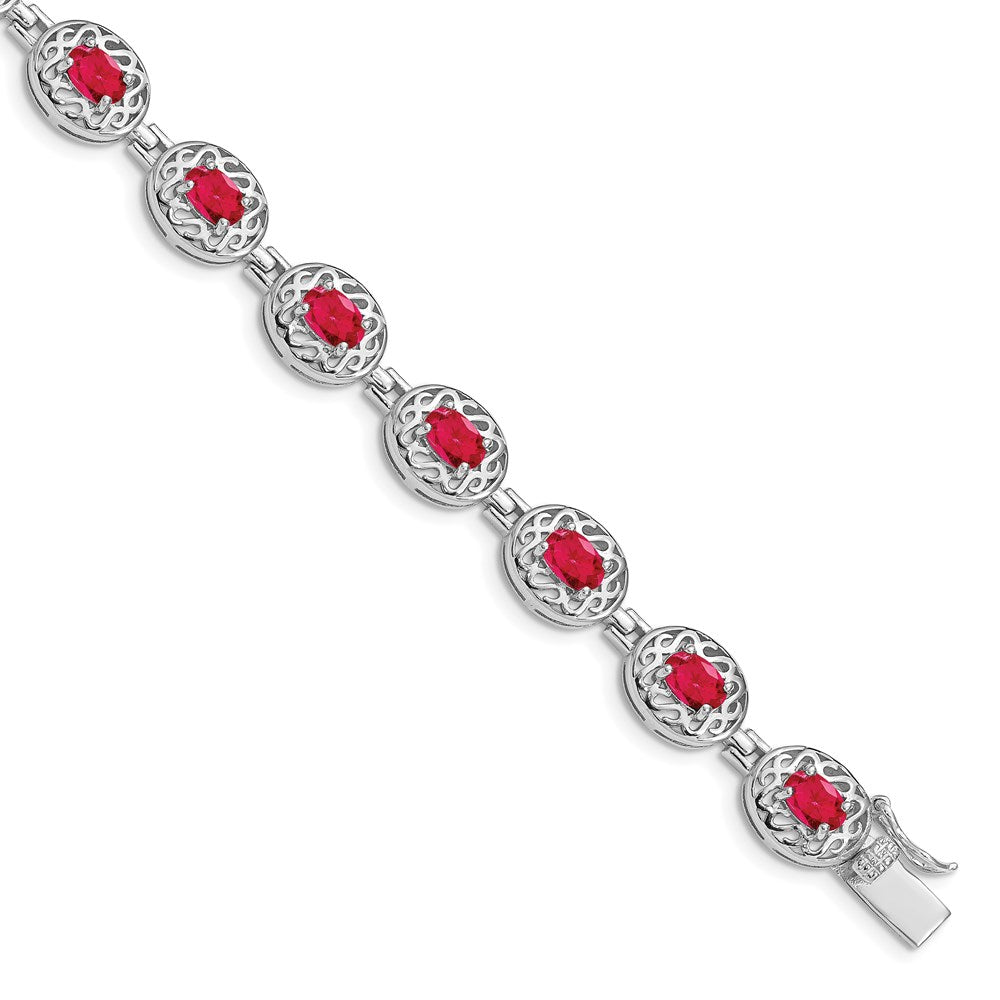 Sterling Silver Rhodium-plated Ruby Bracelet 7 inches
