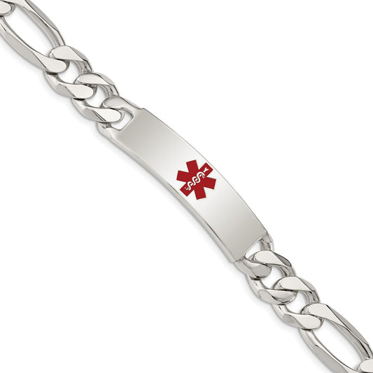 Sterling Silver Polished Medical Figaro Anchor Link ID Bracelet 8.5 inches