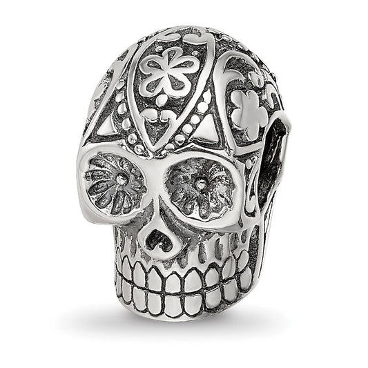 Sterling Silver Reflections Antiqued Calaveras Skull Bead