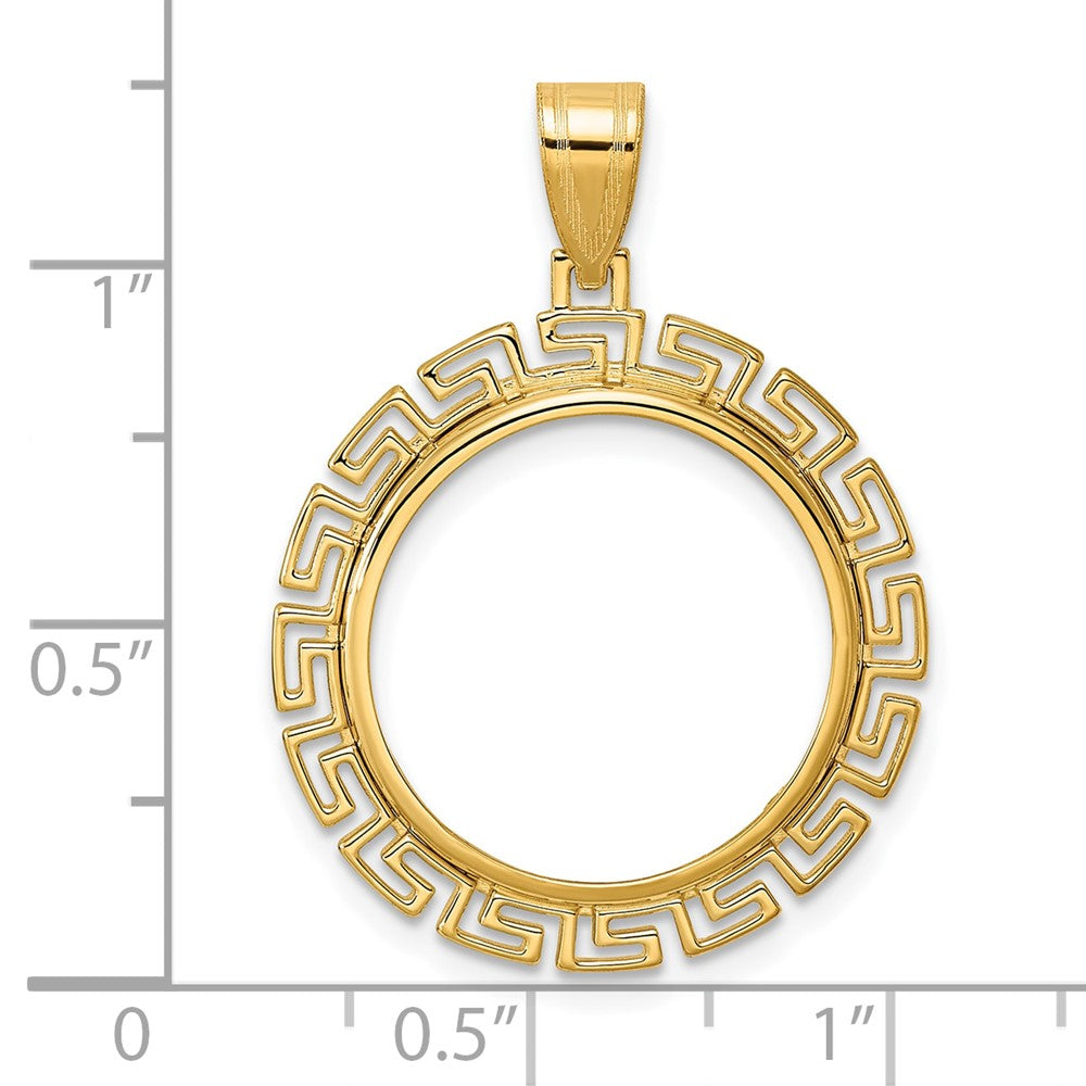 14k Polished Greek Key with 18.0mm Prong Coin Bezel Pendant