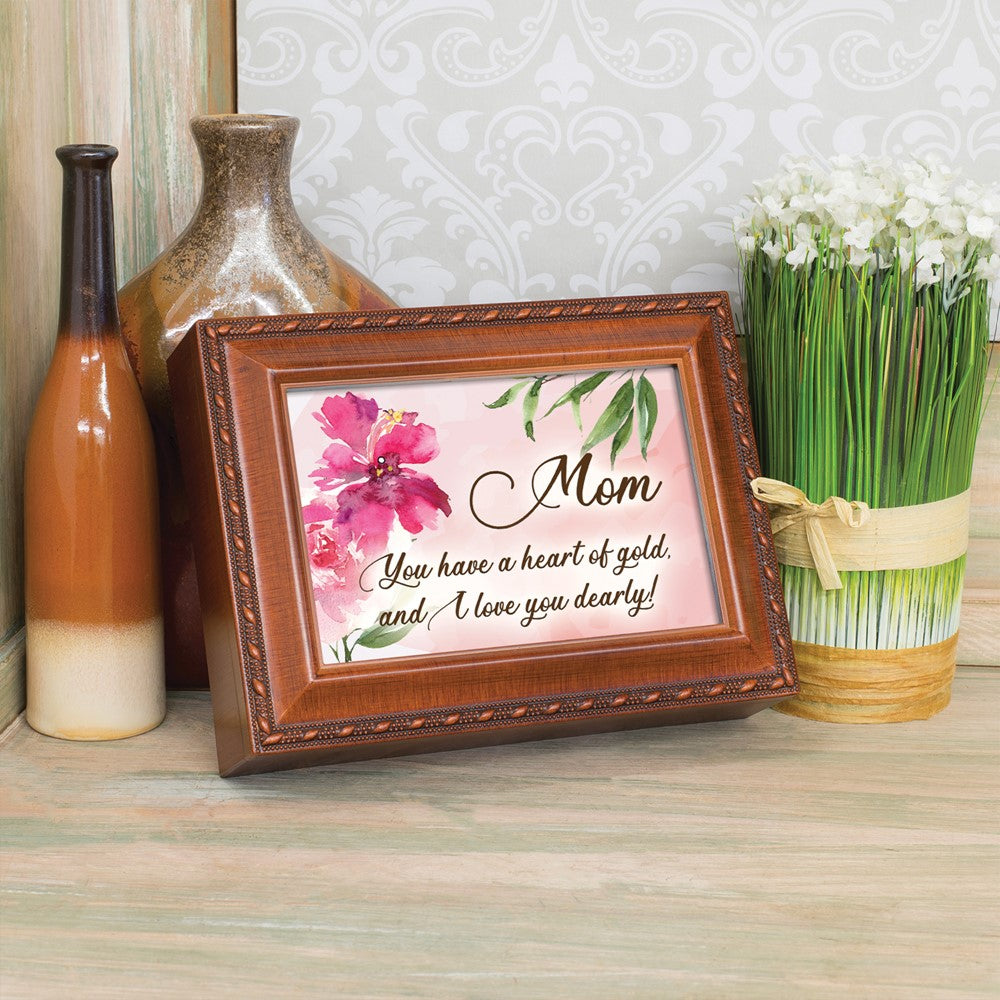 Woodgrain Polymer Mom Musical (Plays Wind Beneath My Wings) Jewelry Box with Black Velvet Lining