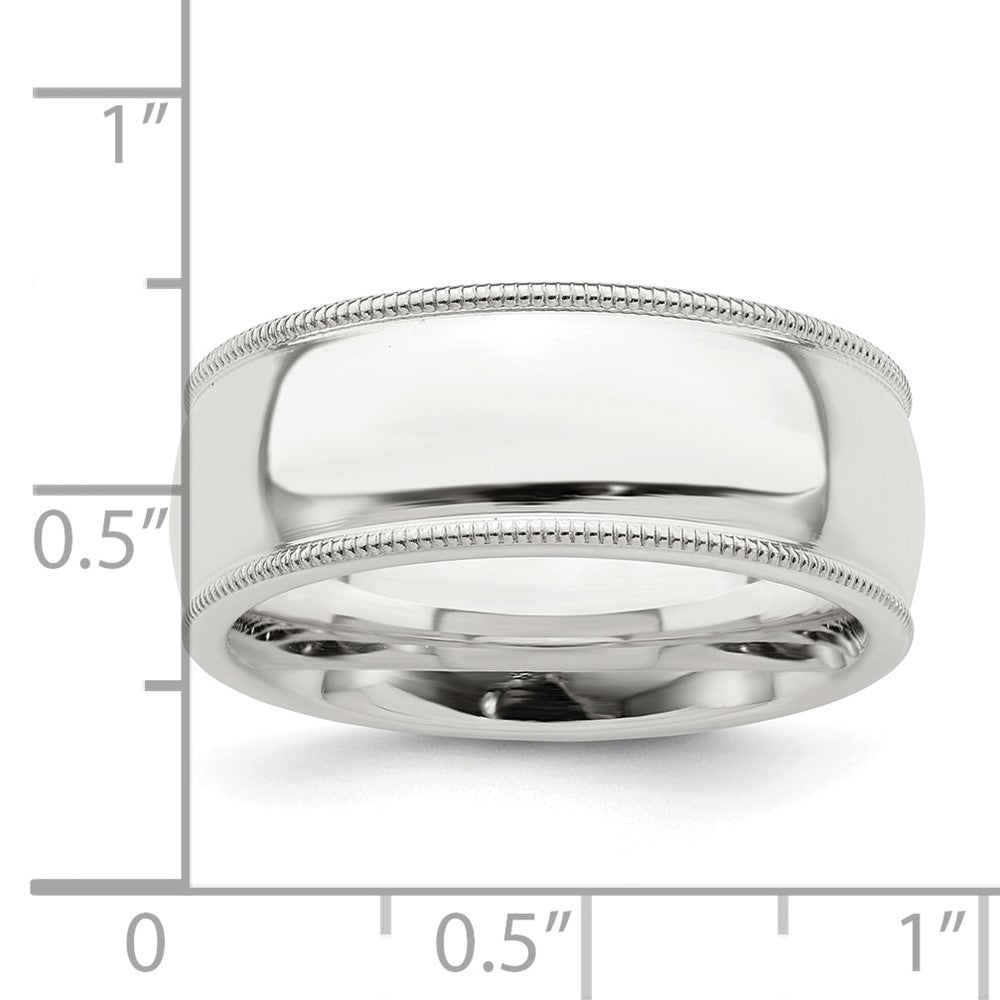Sterling Silver 8mm Comfort Fit Half Round Milgrain Size 4.5 Band