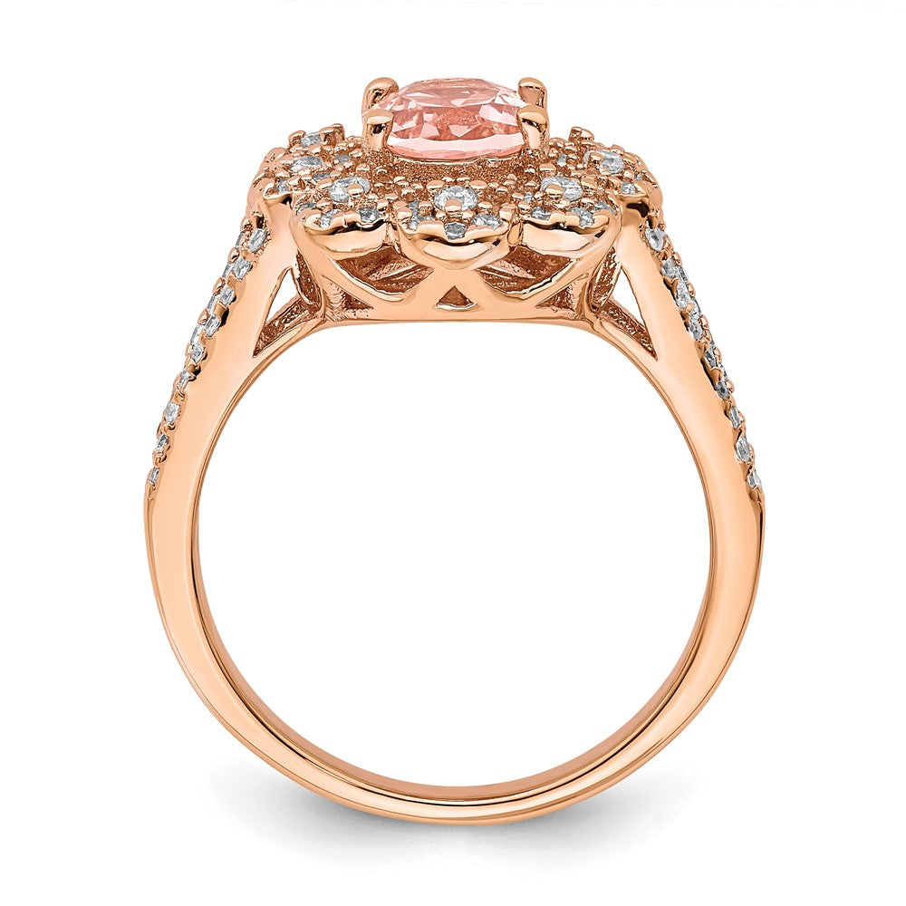Sterling Silver Rose Gold-plated Imitation PinkSapphire/CZ Ring