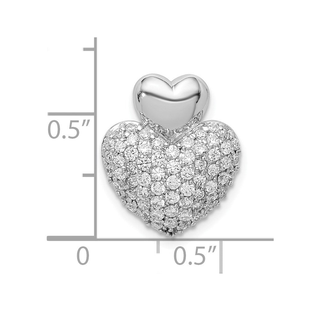 Sterling Silver Rhodium-plated CZ Double Heart Slide
