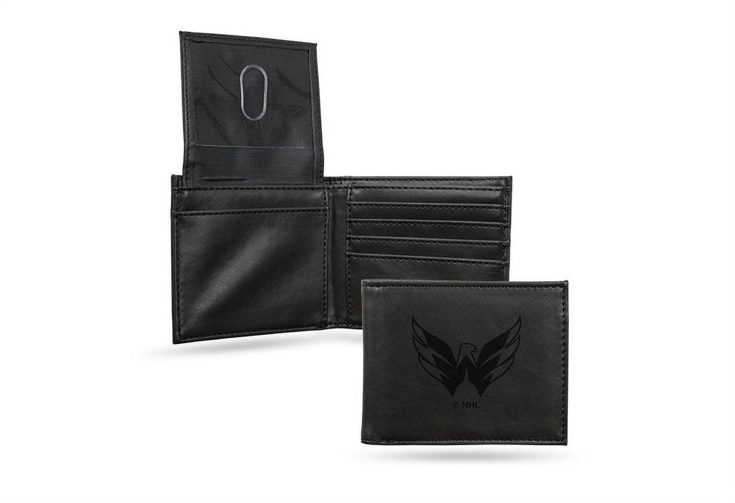 NHL Washington Capitals Black Faux Leather Bi-fold Wallet with 4 Card Slots and Flip-up ID Window QGC7374